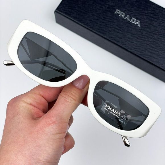 Prada PR14YS 1425S0 Sunglasses Talc Dark Grey Rectangle Women